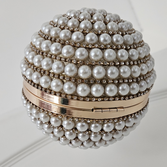 Badgley Mischka Deco Sphere O-ring Clutch Bag Formal Faux Pearl & Rhinestone - Picture 6 of 13